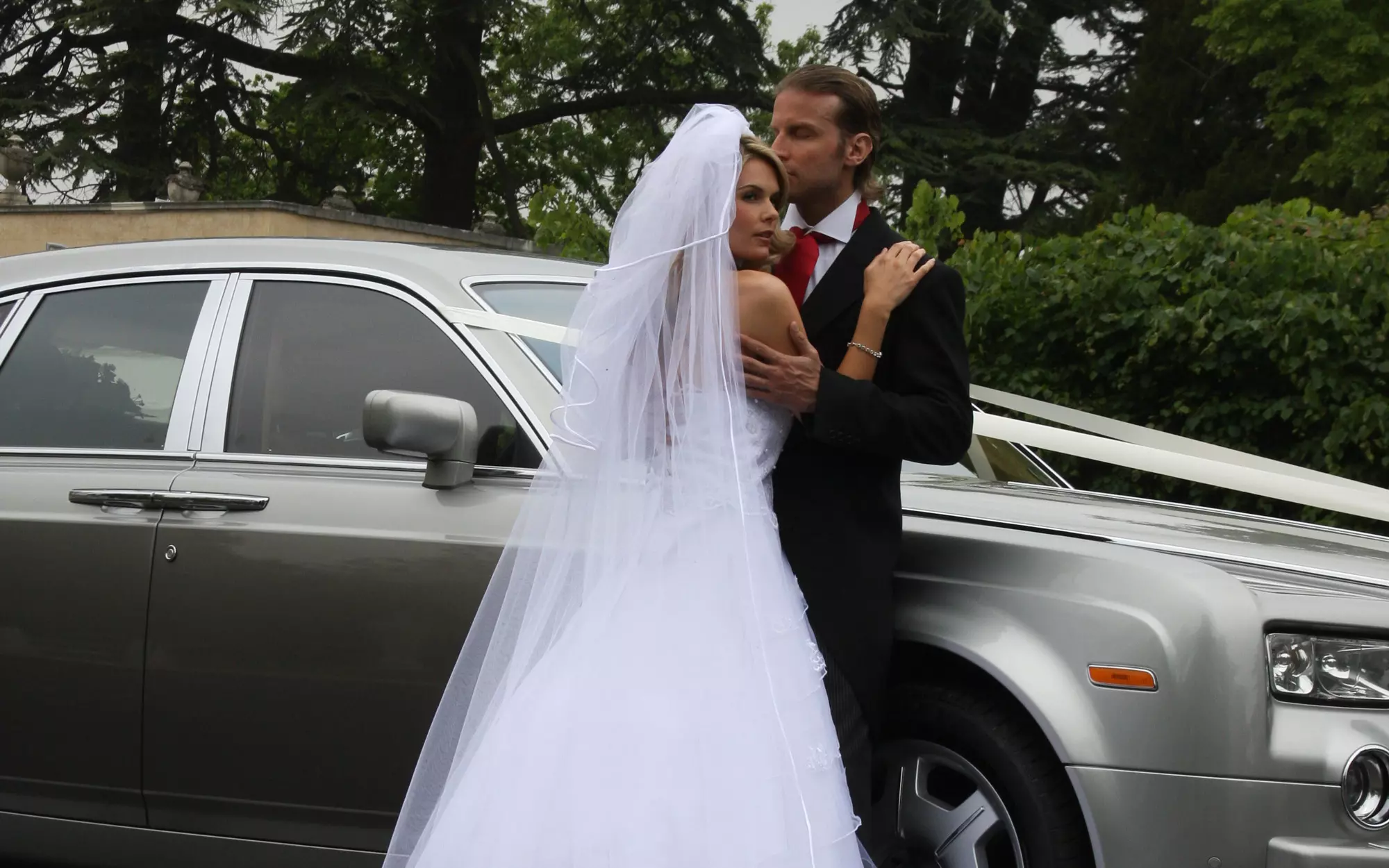 Wedding car with ribbons